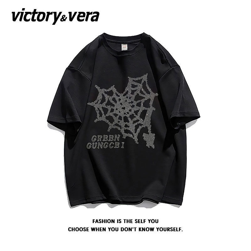 Áo Thun Cotton Dáng Rộng Tay Nửa Đính Đá Thời Trang Mùa Hè Hàng Mới 2022 Dành Cho Bạn Nữ