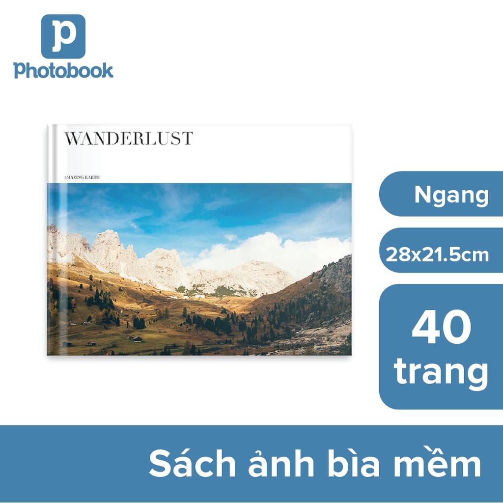 [Toàn Quốc] [E-voucher] In sách ảnh theo yêu cầu bìa mềm 40 trang 11&quot; x 8.5&quot; (28 x 21.5cm) - Thiết kế trên web Photobook