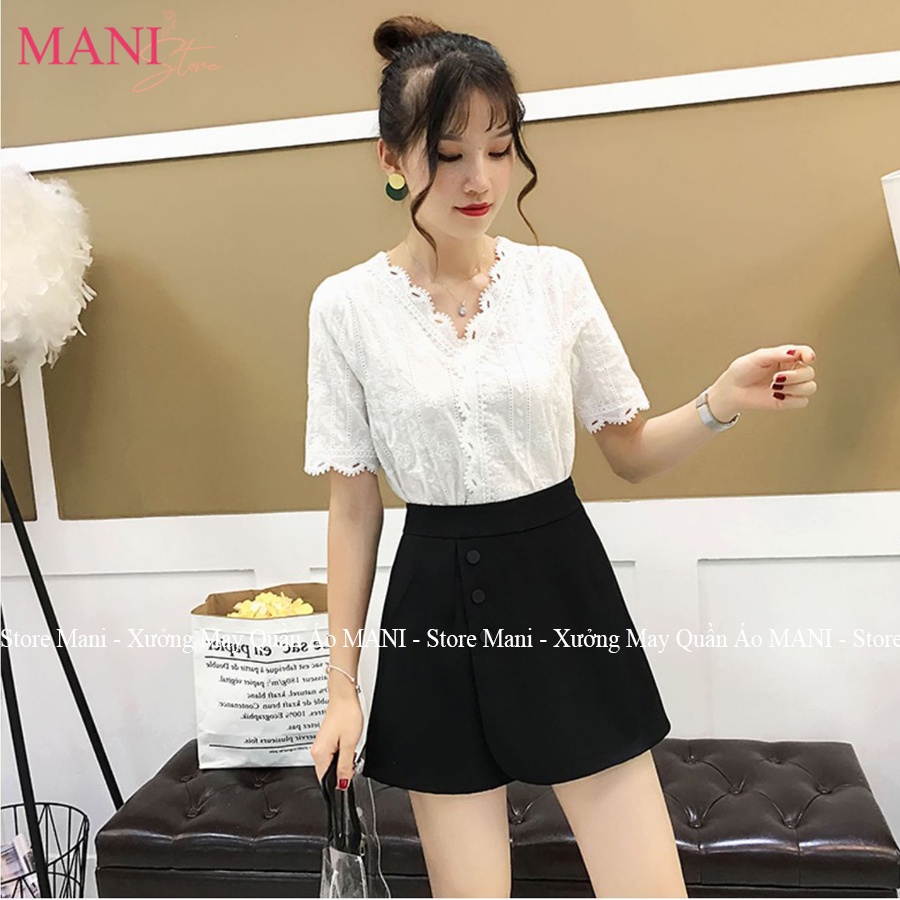 Quần giả váy chữ a ngắn phối 3 cúc bấm chất vải tuyểt mưa màu đen khóa sau giọt lệ trẻ trung năng động
