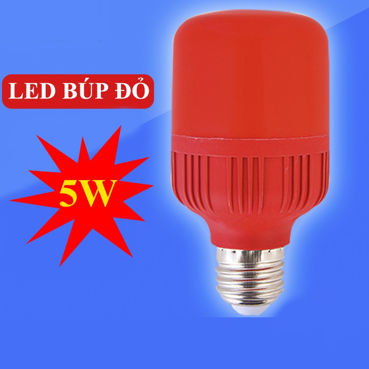 Bộ 2 Đèn LED Búp 5W đỏ, Làm đèn lồng, đèn ngủ, đèn bàn thờ, trang trí lễ hội, Đui xoáy E27