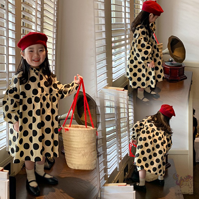 Đầm DàI Tay ChấM Bi Cho Bé GáI