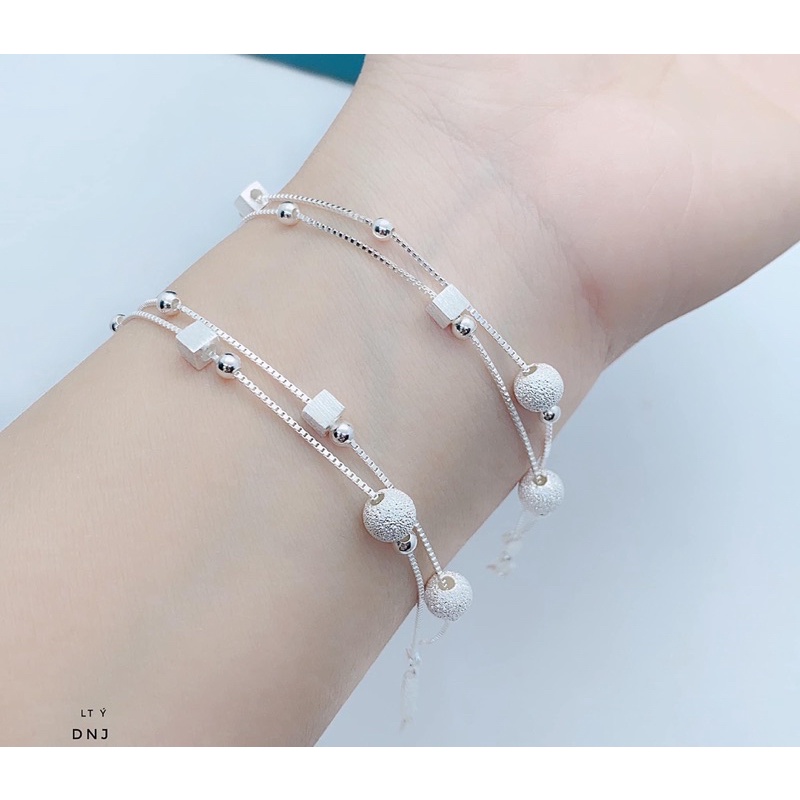 Lắc tay bạc nữ đẹp giá rẻ dây kép khối lập phương và vòng bi bạc Ý s925 - Quà tặng ý nghĩa - Kho sỉ bạc Nhất Linh