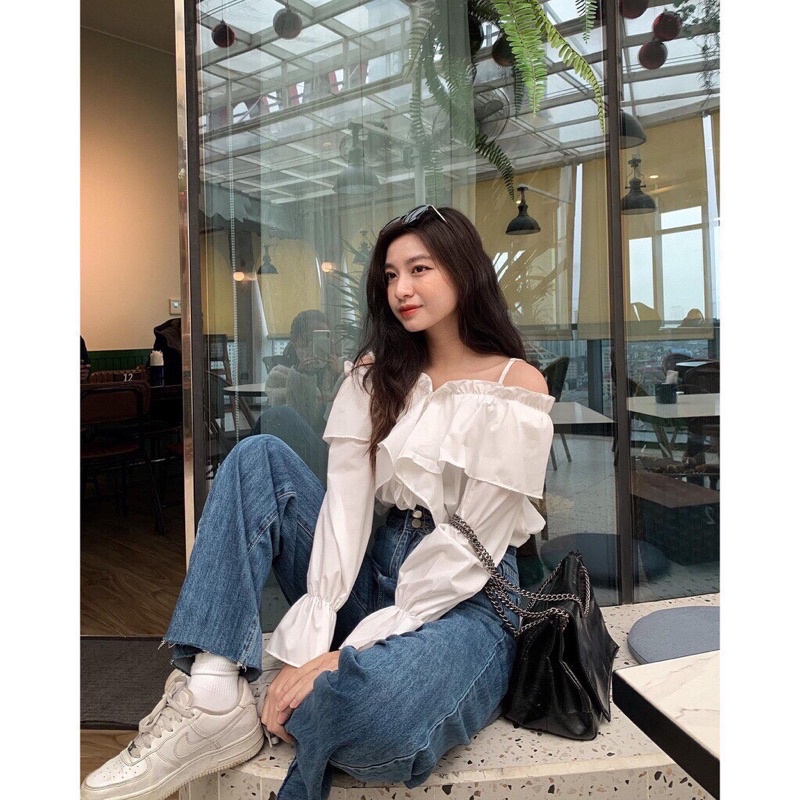 Áo Trễ Vai Bèo Tiểu Thư Tay Bèo Hot Công Sở- Áo Hở Vai Phong Cách Hàn Quốc Ulzzang