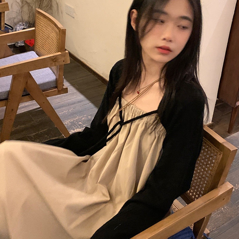 COZOK Set Đầm Sát Nách + Áo Khoác Cardigan Tay Dài