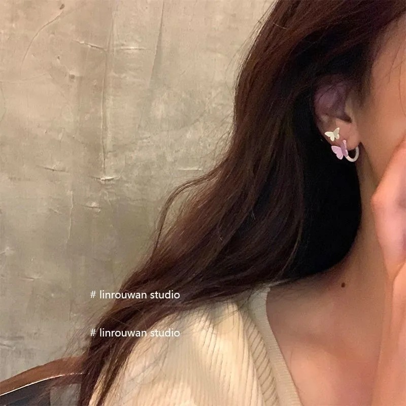 Bộ Khuyên Tai Hình Bướm Nhiều Màu Sắc Phong Cách Hàn Quốc Mới Đơn Giản Dễ Phối Đồ Dành Cho Nữ