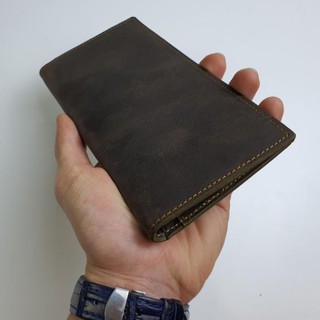 Ví dài da bò sáp handmade WL104A – Nâu sẫm (100% DA THẬT, BH 3 NĂM)