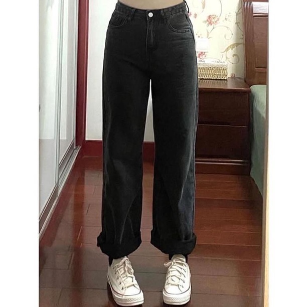 Quần jean BIGSIZE suông đen ghi   M7703 55-95KG