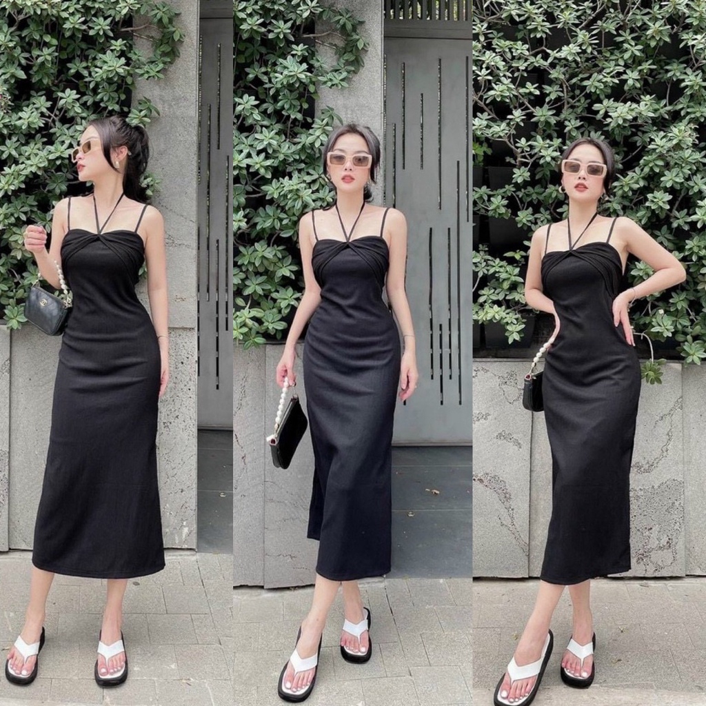 Đầm váy nữ body cổ yếm xoắn ngực xinh xắn, quyến rũ dành cho các tình yêu đi chơi, dạo phố hoặc đi biển