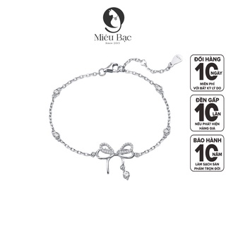 Lắc tay bạc nữ xích nơ đính đá chất liệu bạc S925 thời trang phụ kiện trang sức Miêu Bạc L400002