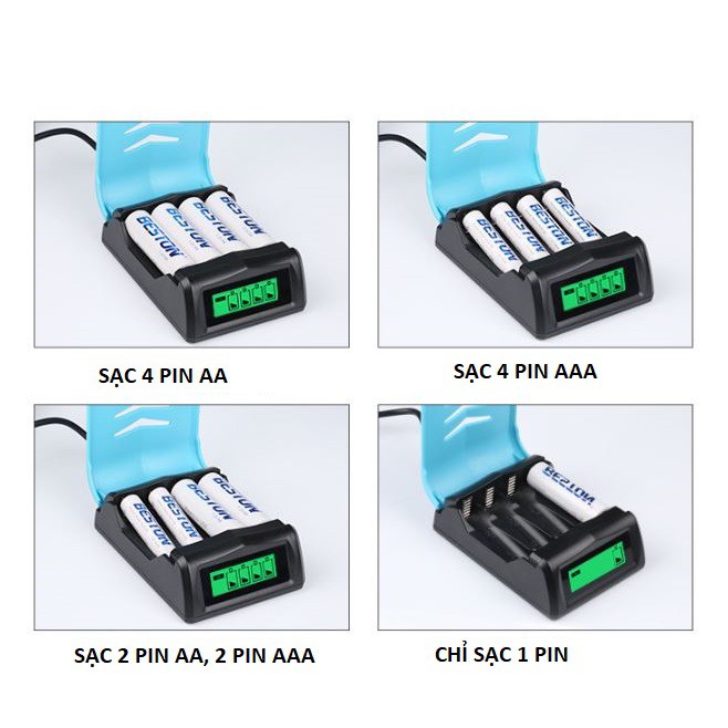 Bộ sạc pin AA/AAA Beston C9001 sạc nhanh có màn LCD báo dung lượng pin kèm pin sạc