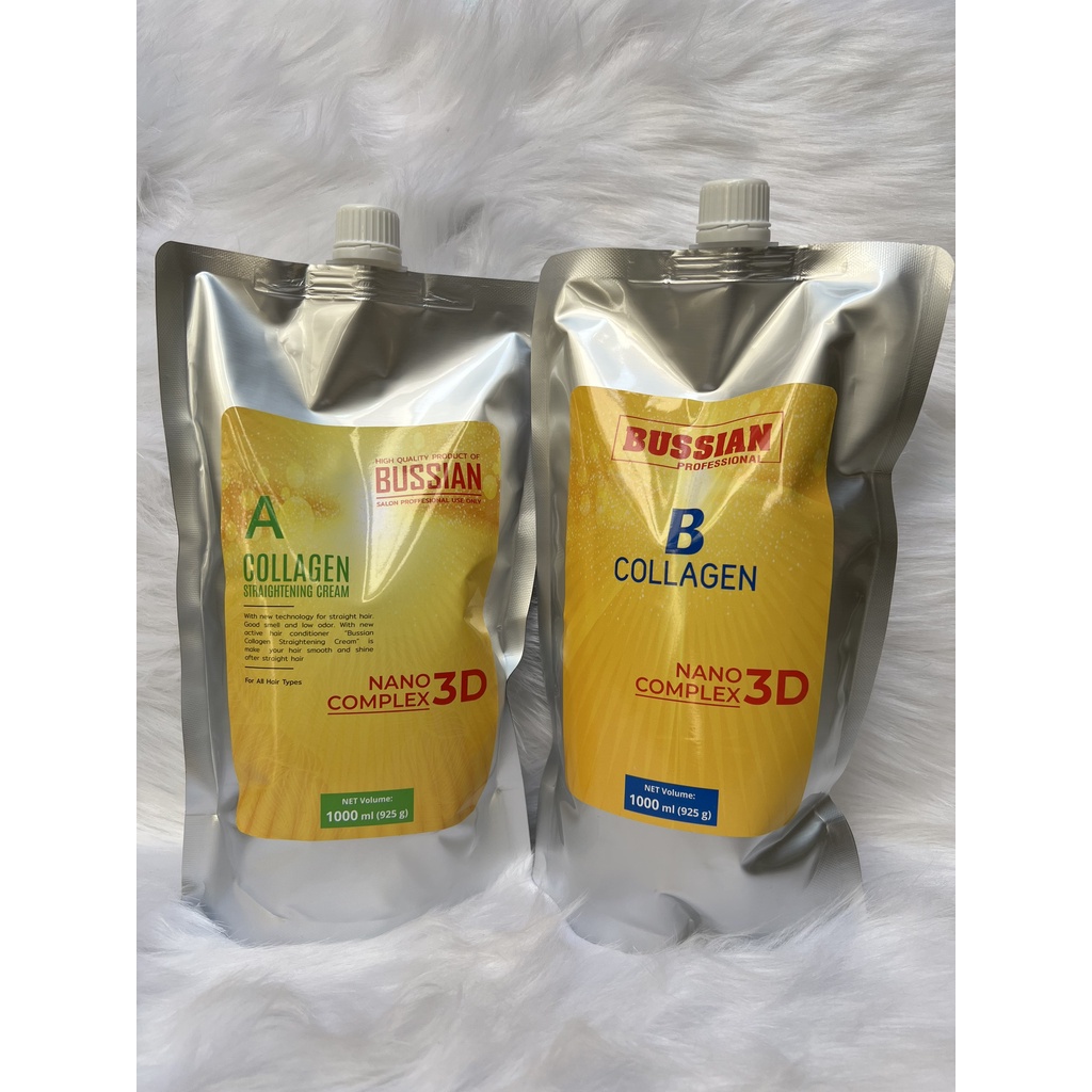 Thuốc duỗi tóc Collagen Nano Complex Bussian - Công Nghệ Mới Chuyên Phục Hồi Cao Cấp Dạng Túi Dễ Sử Dụng - 1000ml x 2