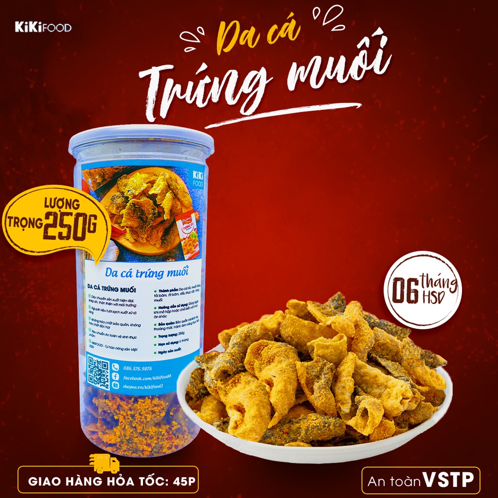 Da cá hồi lắc trứng muối 250G KIKIFOOD vừa ngon vừa rẻ, đồ ăn vặt Việt Nam an toàn vệ sinh thực phẩm