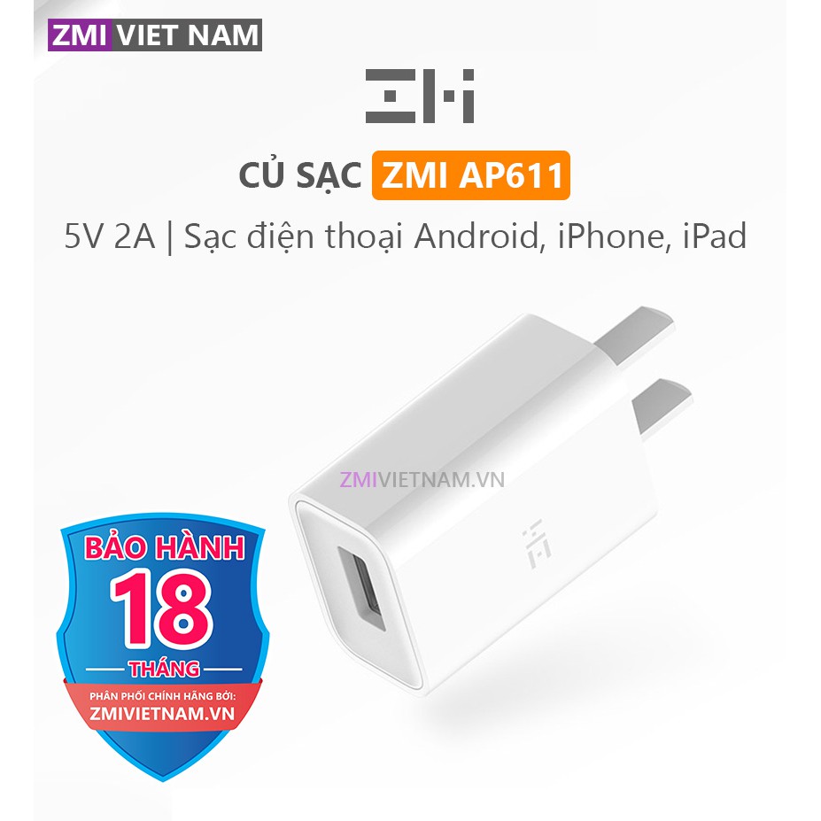 [ ZMI VIỆT NAM ] Củ Sạc ZMI AP611 5V 2A, 1 Cổng USB A | Bảo Hành 18 Tháng