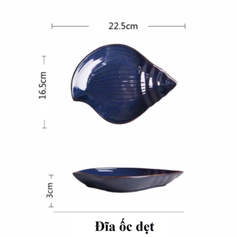 Đĩa hải sản xanh đậm, đĩa đựng thức ăn hình hải sản, đĩa sứ đẹp:5.2