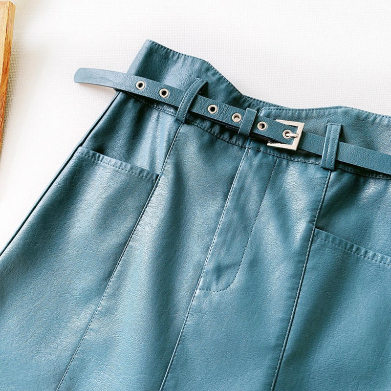 Chân Váy Chữ A Lưng Cao Giả Da Dáng Ôm Màu Trơn Phối Khóa Kéo Và Túi Thời Trang Mùa Thu Cho Nữ