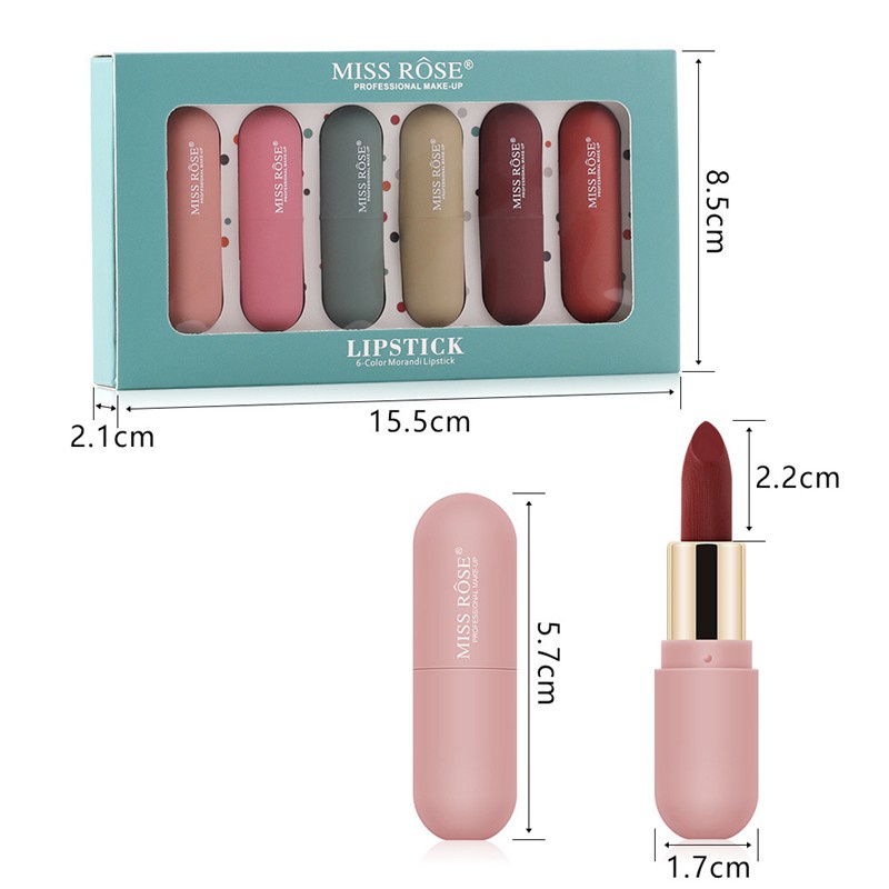 MISS ROSE 6Colors Matte Tubes Waterproof Long Lasting Lipstick Z3