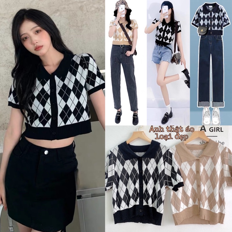 [Ảnh thật/Video]Áo len mongtogi hình quả trám Áo len cổ polo phong cách cổ điển sang chảnh