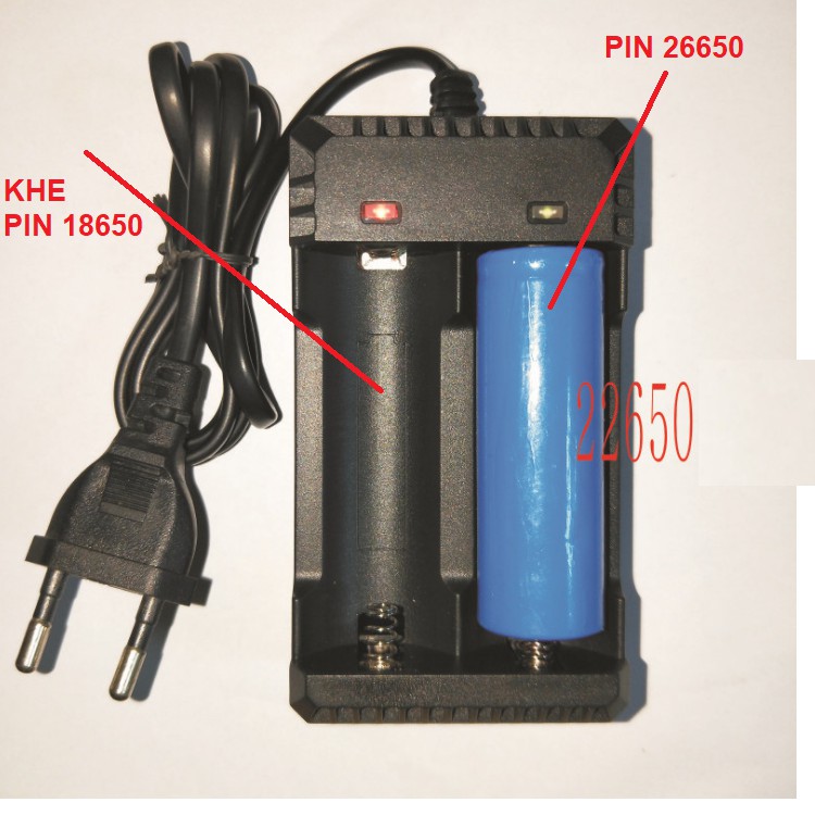 Bộ sạc 2 pin 3.7v 18650 26650 có dây cắm sử dụng nguồn điện 220v