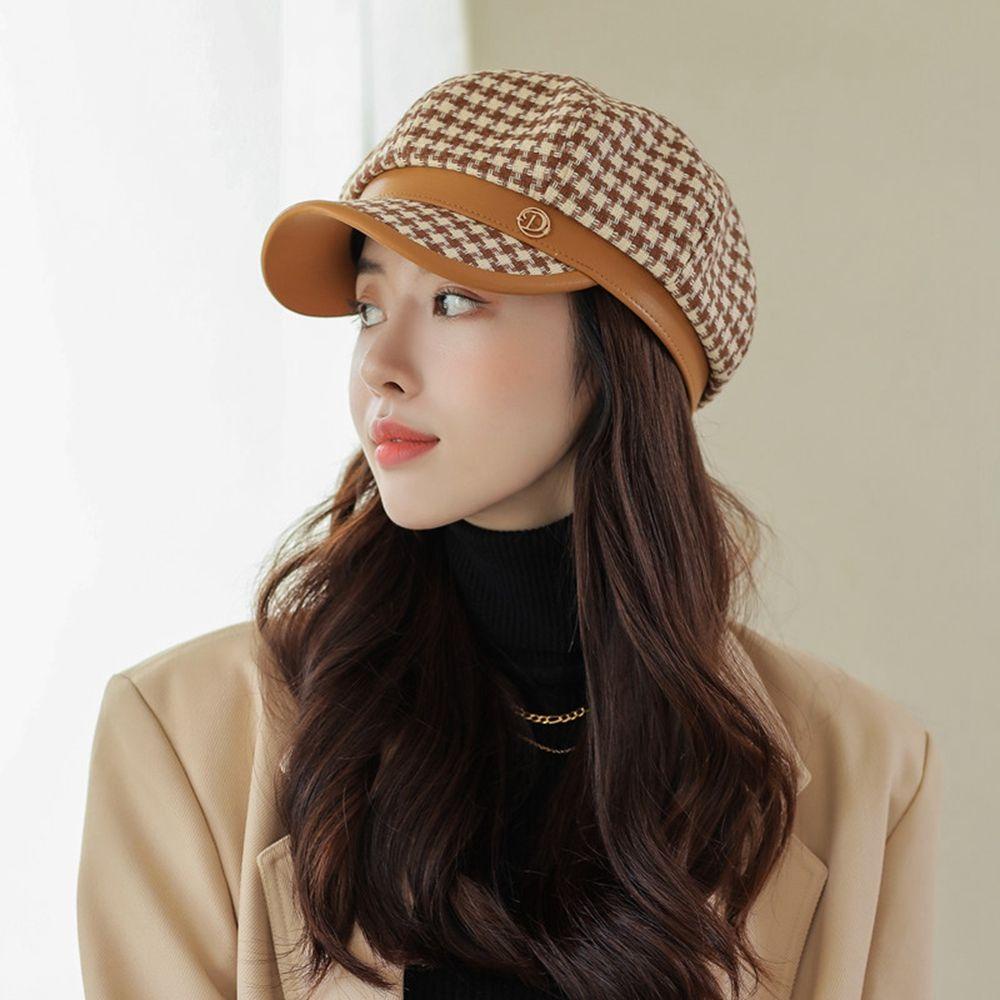 Mũ Beret Da PU WMES15H In Chữ D Phong Cách Retro Thời Trang Thu Đông Dành Cho Nữ