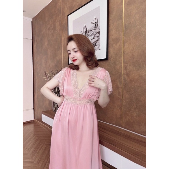 Đầm ngủ cánh tiên sexy lụa Latin Chất Siêu Mát Dáng Siêu Xinh &lt; 65kg màu hồng