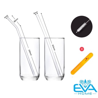 Combo 2 Ống Hút Thuỷ Tinh Thẳng Và Cong Tặng Kèm Que Rửa Với Hộp Đựng M3505