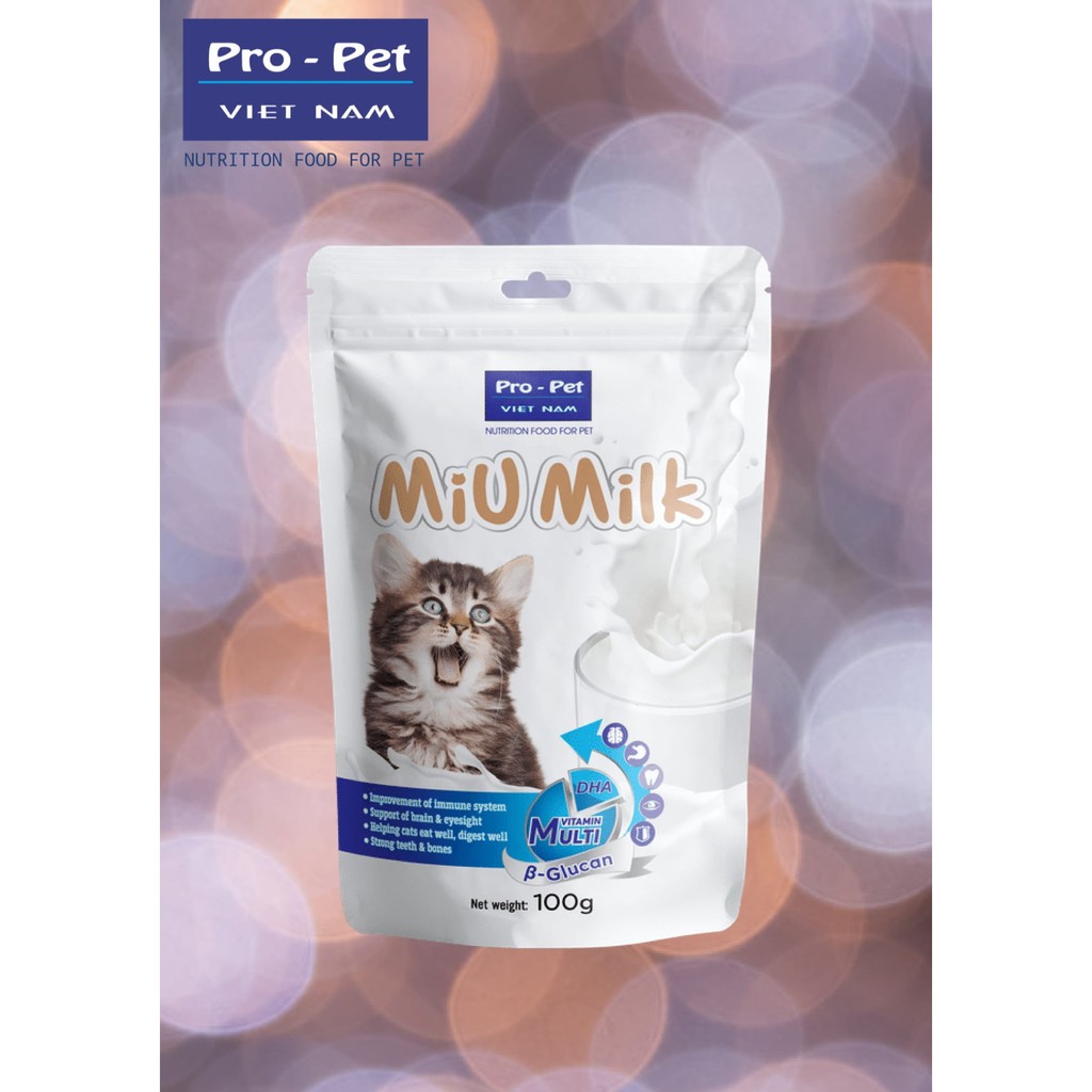 SỮA BỘT DINH DƯỠNG CHO MÈO Pro-pet Wow Milk Gói 100g Xuất xứ Việt Nam