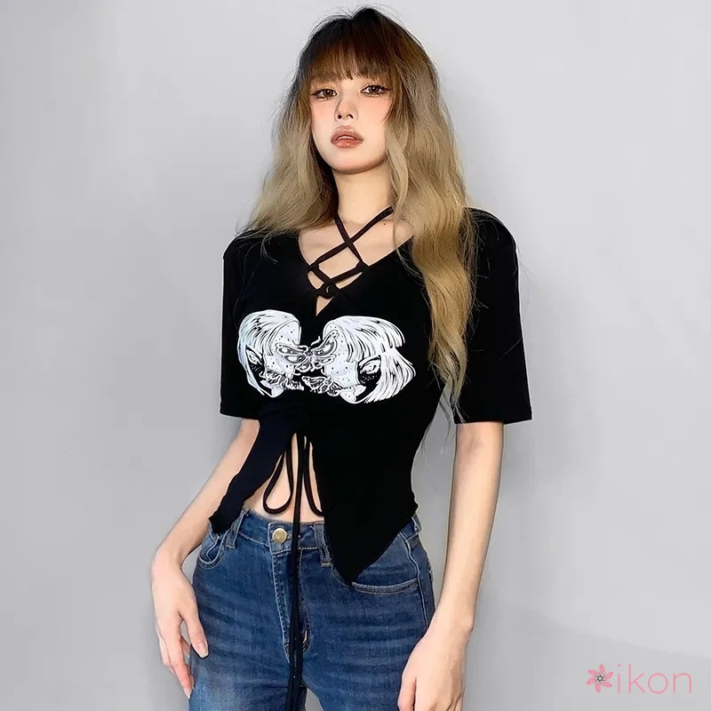 Áo Thun NgắN Tay Cổ Chữ V KhoéT Sâu GợI CảM Cho Nữ