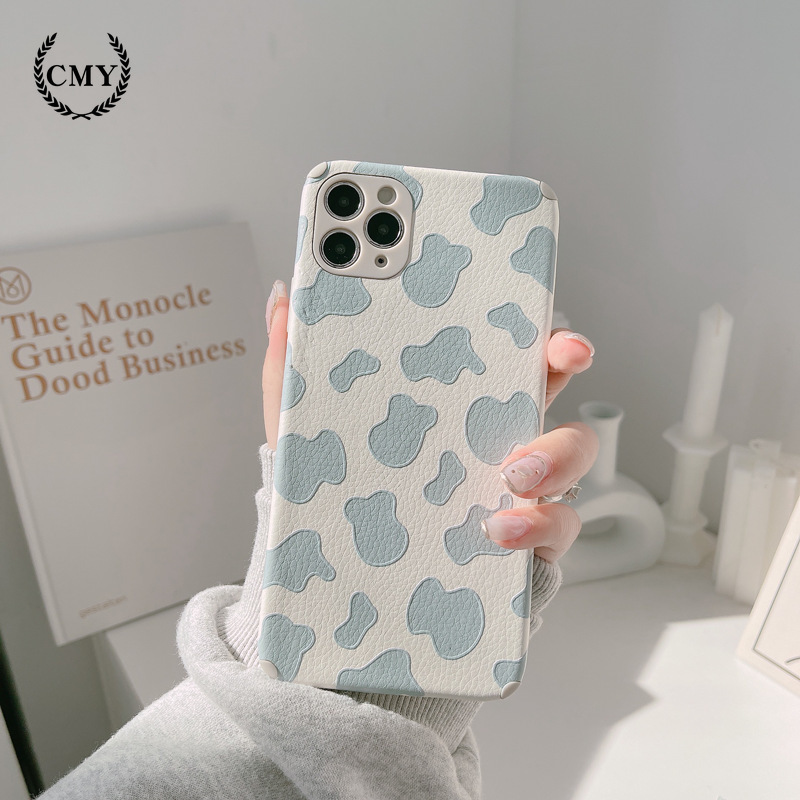 ốp iphone 11 Ốp điện thoại silicon phối da họa tiết bò sữa cho iPhone 11 Pro Max X Xr Xs Max 7 8 Plus Se 2020 12 pro max 12 mini