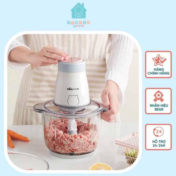 Máy xay thịt,xay rau củ quả Bear QSJ-B02Q1 dung tích 2L nồi thuỷ tinh cao cấp chính hãng,tặng kèm 1 bộ lưỡi dao đi kèm