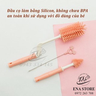 Bộ Cọ Silicon Rửa Bình Sữa, Núm Xoay 360 độ