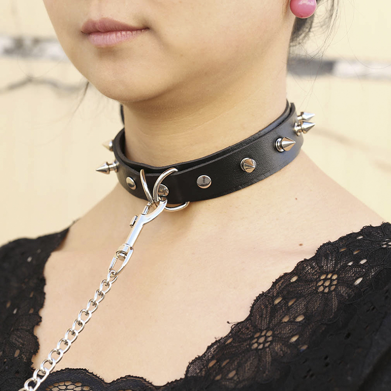 Jwvn Punk Lady Gothic Slave Leather Choker Chain Spike Rivet Buckle Collar Necklace Jwss