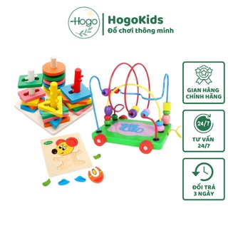 Bộ đồ chơi xếp khối gỗ luồn hạt tranh thẻ bài rèn luyện tư duy quan sát khéo léo cho trẻ từ 2-4 tuổi