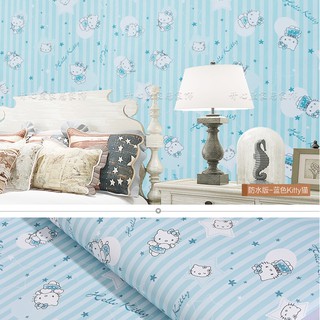 1 mét Decal giấy dán tường kitty xanh sọc khổ rộng 45cm có sẵn keo