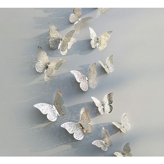 Set 12 bướm 3D ép mạ kim trang trí cực đẹp