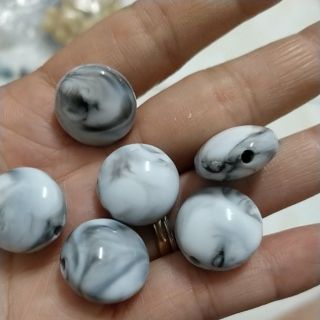 5viên hạt nhựa dẹp 16mm xám trắng