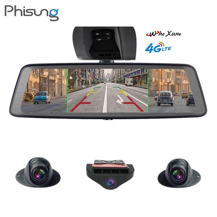 Camera hành trình gương cao cấp Whexune V9 Plus. Thương hiệu Phisung, tích hợp 4 camera, wifi, GPS