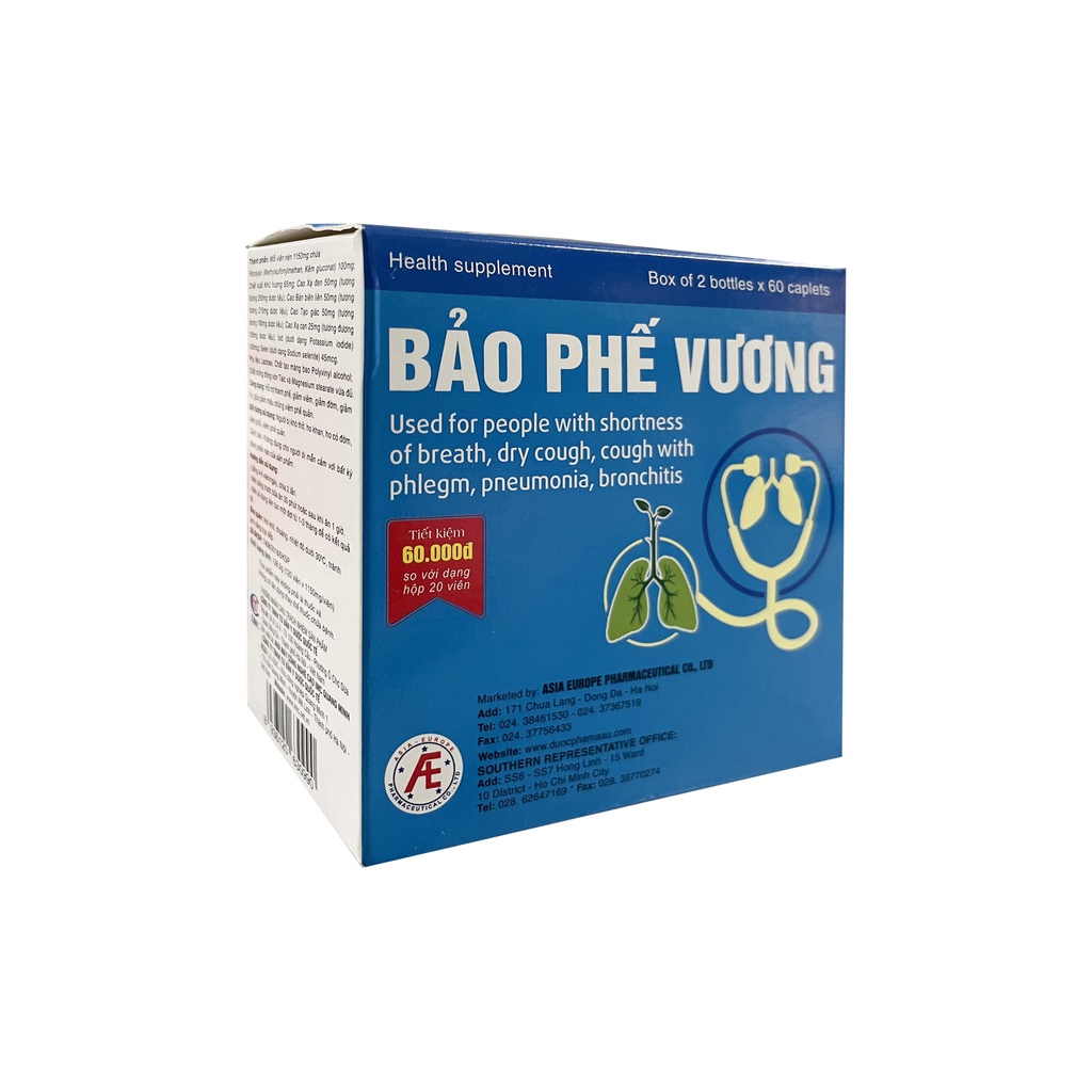 Bảo phế vương - Hộp 2 lọ x 60 viên tiết kiệm hơn - hỗ trợ giảm ho có đờm, phế quản từ thảo dược