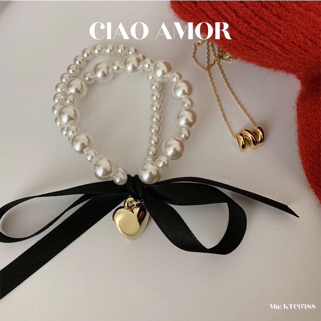 Buộc tóc nữ, Chun tóc ngọc dây nơ tiểu thư đáng yêu Phụ kiện tóc Ciao Amor - KTC0488