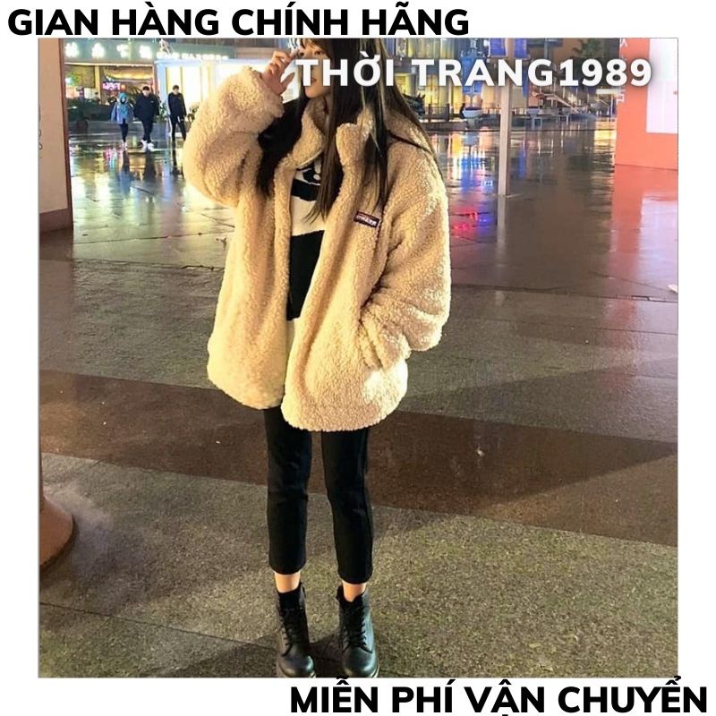 Áo khoác Áo Khoác Lông Cừu PICHI Ulzzang Dạo Phố Phong Cách Cổ Cao- Áo Lông Kéo Khoá Thêu Logo Unisex Hàn Quốc XƯỞNG MAY