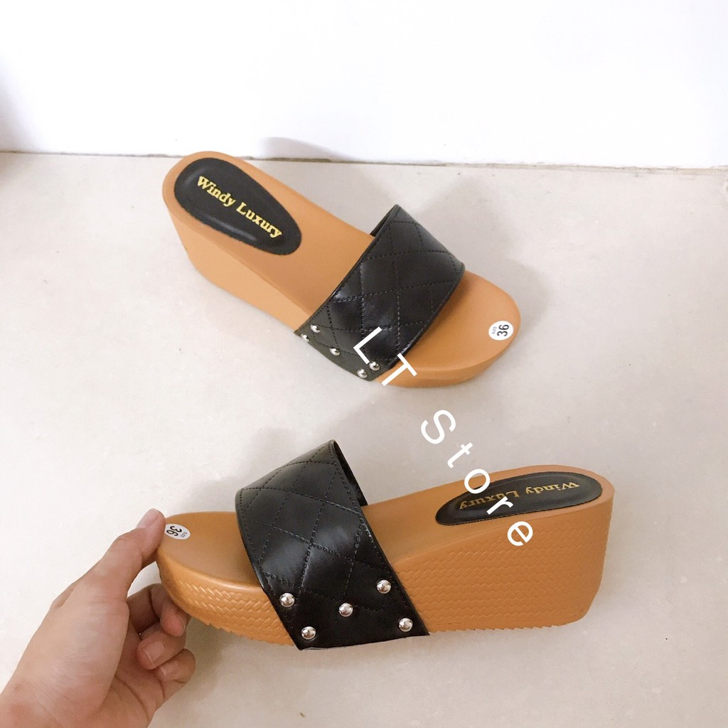 Dép xuồng nữ 6cm bản ngang trần chỉ (có ảnh thật)