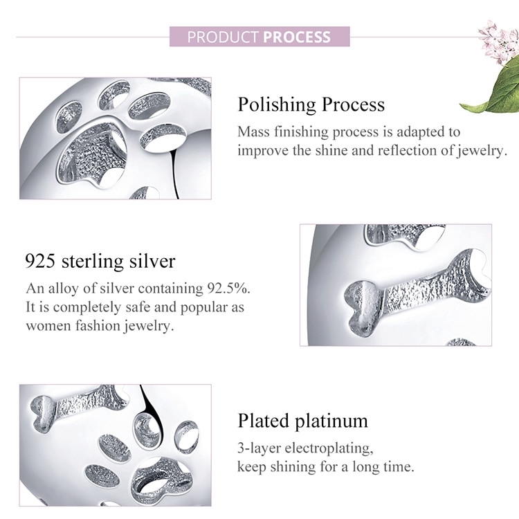 Hạt Phụ Kiện Tròn Bamoer BSC140 Khoét Rỗng Họa Tiết Dấu Chân Thú Cưng Tự Làm Vòng Tay Thời Trang