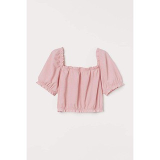 (H&M Auth) JP104 - Áo croptop vải nữ  cổ vuông màu hồng vải siêu sốp (Shop Hàng_Xách_Nhật)