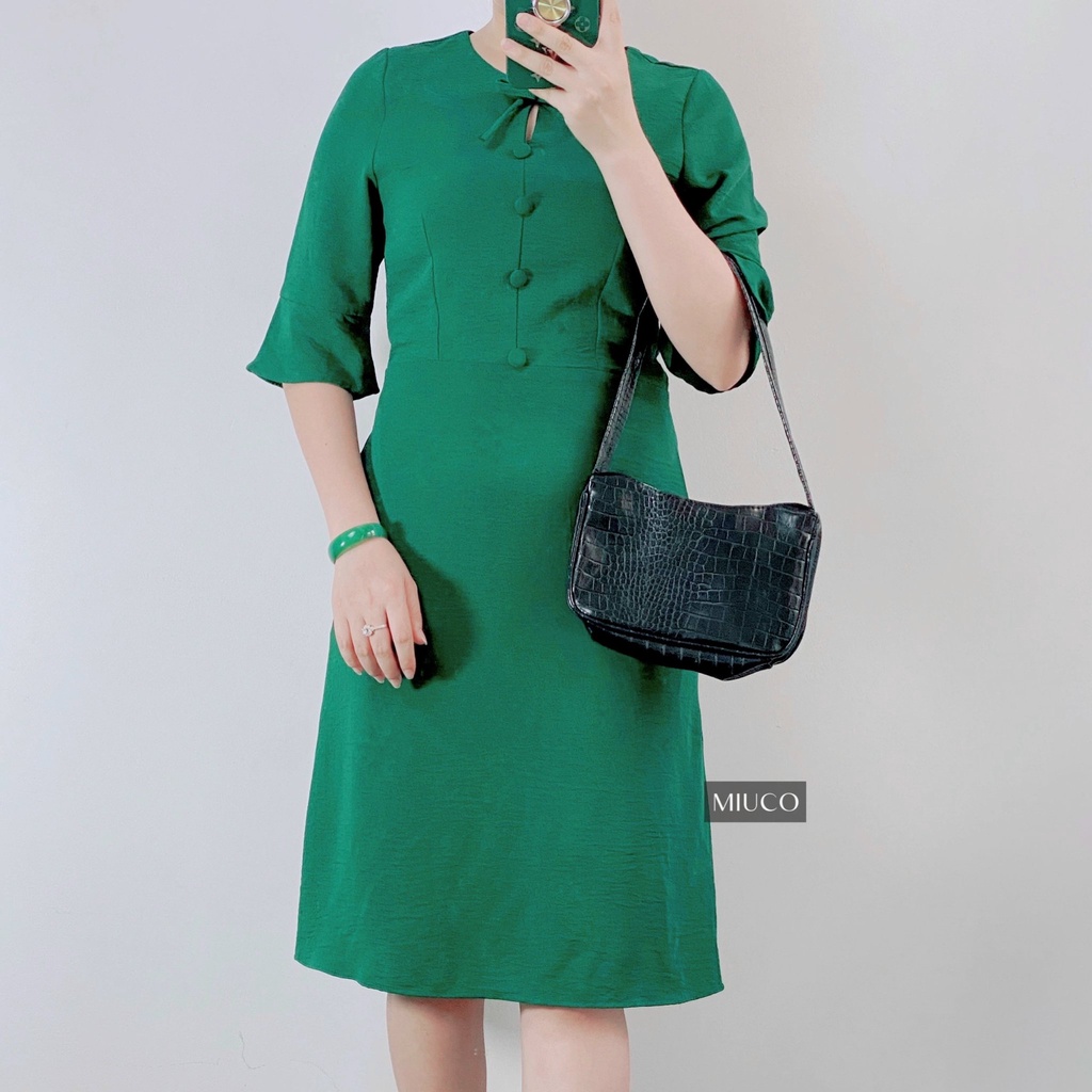 Đầm thiết kế trung niên, vải đũi thoáng mát và co dãn, đính nơ xinh / Đầm tặng mẹ, món quà tặng mẹ [MIU007] BIGSIZE