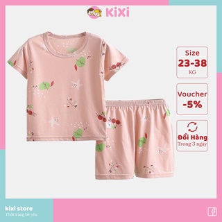 Đồ bộ bé gái KIXI set quần áo cotton màu trơn co giãn bộ quần áo cho bé gái size đại mặc nhà CMQA11