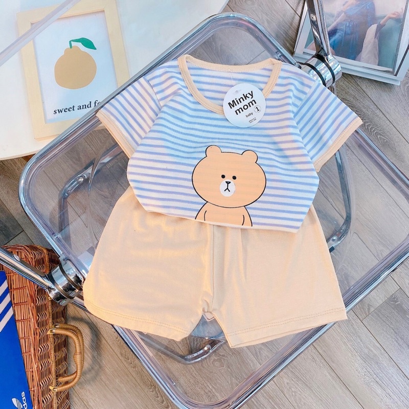 Bộ cộc tay phối hình gấu đáng yêu cho bé Minky Mom