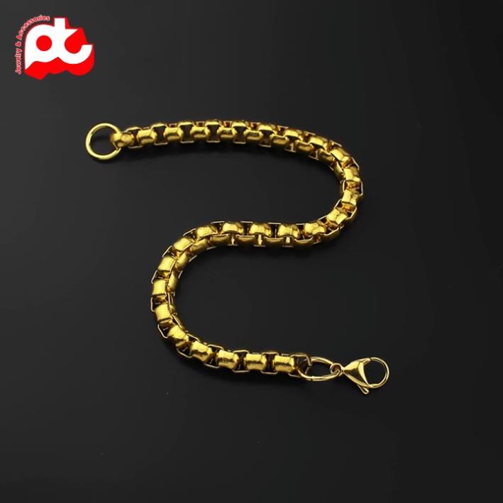 Lắc tay nam cao cấp rẻ đẹp kiểu xích thời trang titan thép không gỉ PT JEWELRY kích cỡ 7mm màu mạ vàng PTLTNA11