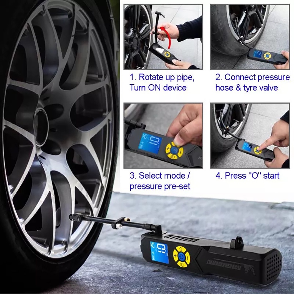 Máy Bơm Lốp Mini Cao Cấp Tự Động Ngắt MICHELIN 3321 Dùng Pin Bơm Xe Đạp, Xe Máy, Ô Tô, Xe Hơi