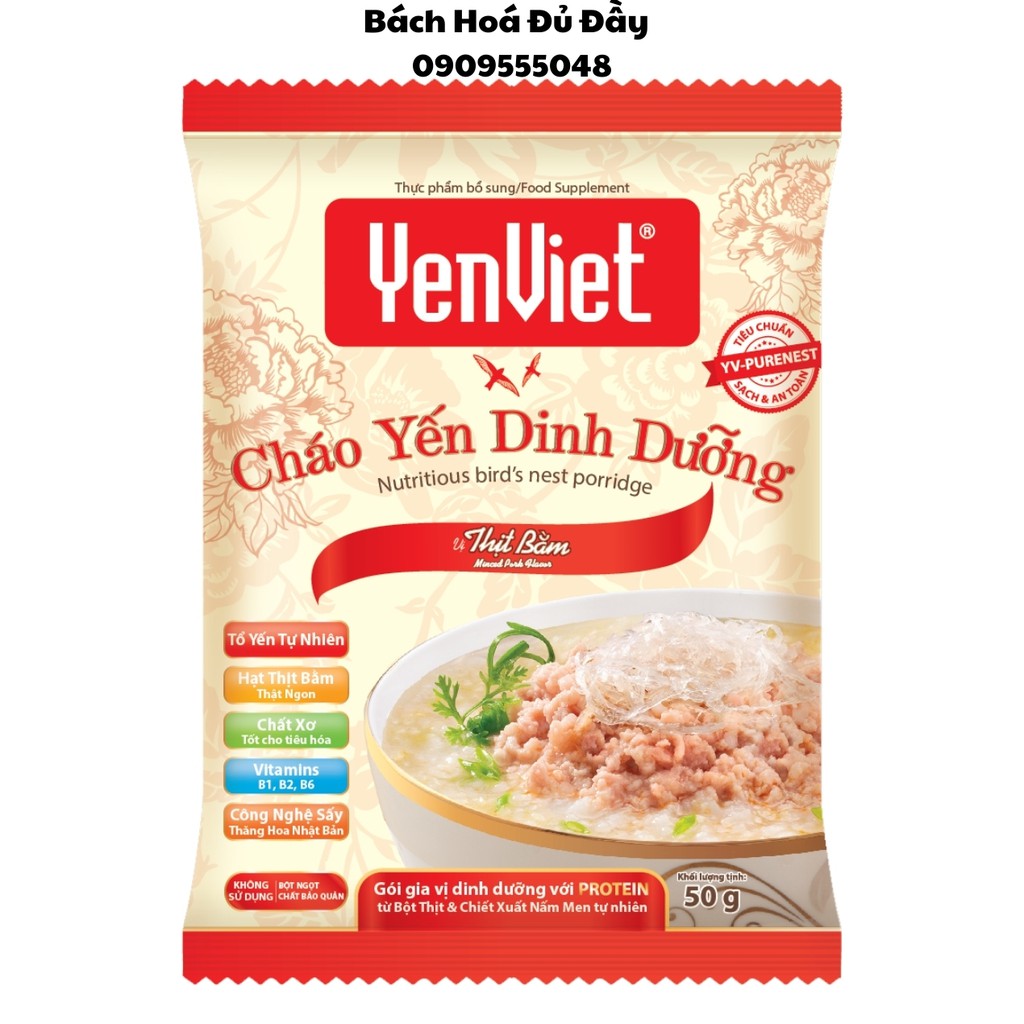 Gói cháo Gấu Đỏ thịt bằm ăn liền và Cháo Yến Việt thịt bằm dinh dưỡng, thơm ngon