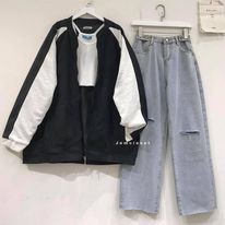 Quần Bò Baggy Nữ Rách Gối JEM CLOSET Quần Jean Nữ Ống Rộng TIRAN Màu Xanh Thiết Kế Đơn Giản Phong Cách Trẻ Trung 2572