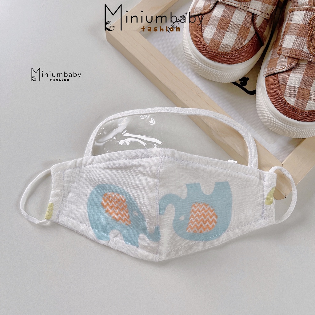 Khẩu trang có kính cho bé gái, bé trai, chất liệu xo muslin màu sắc unisex, miniumbabyfashion